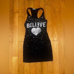 Black Tank Top racerback dress with white Heart and 'Believe' Print